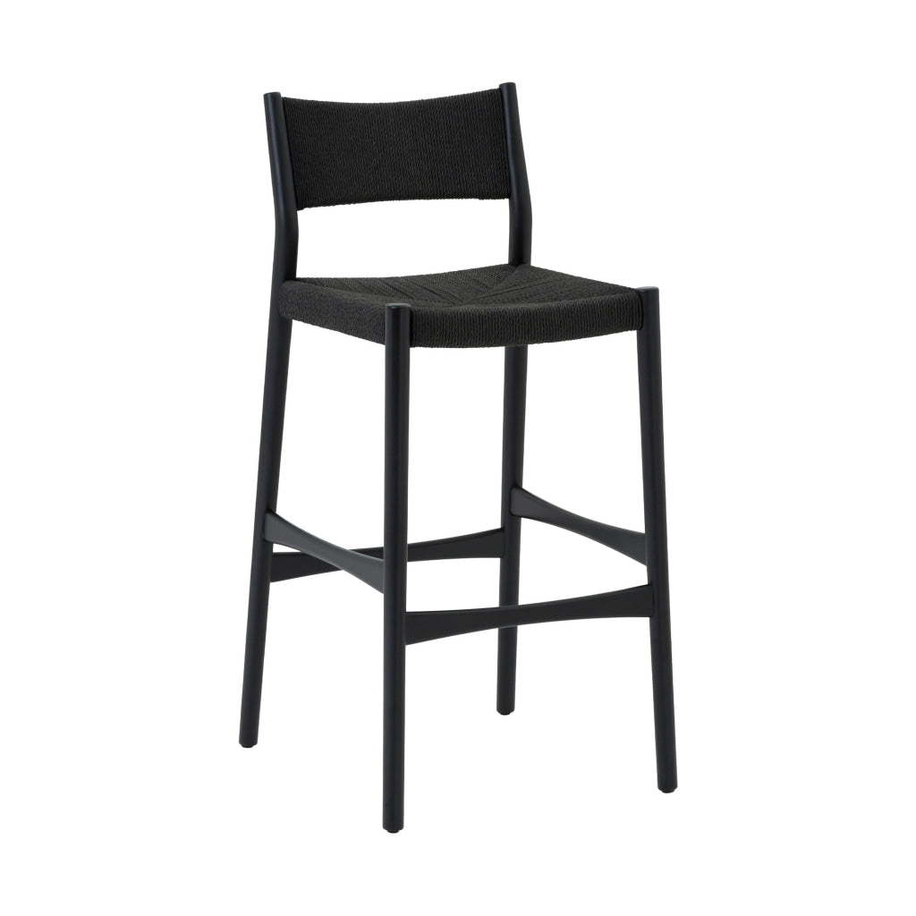 Rie Barstool Chair Danish Inspired Panel Backrest Black Woven Paper Cord By Casagear Home BM320480