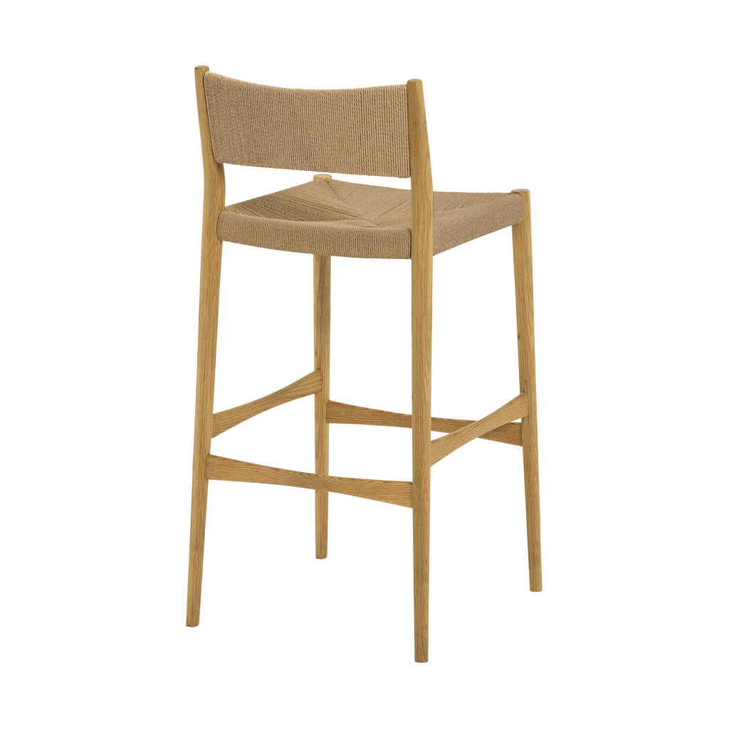 Rie Barstool Chair Danish Inspired Panel Backrest Brown Woven Paper Cord By Casagear Home BM320481