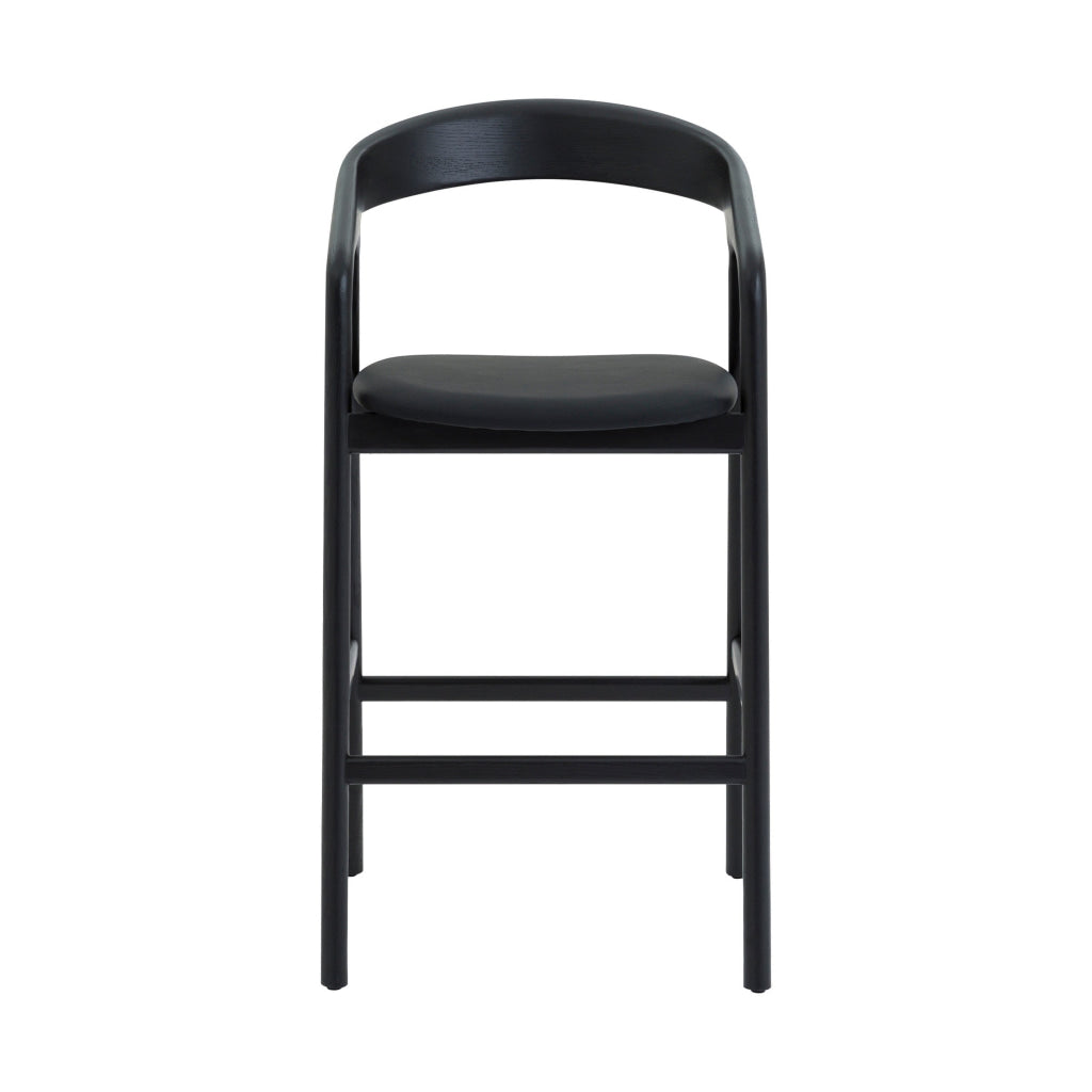 Agas Counter Stool Chair Curved Faux Leather Upholstery Black Oak Wood By Casagear Home BM320483