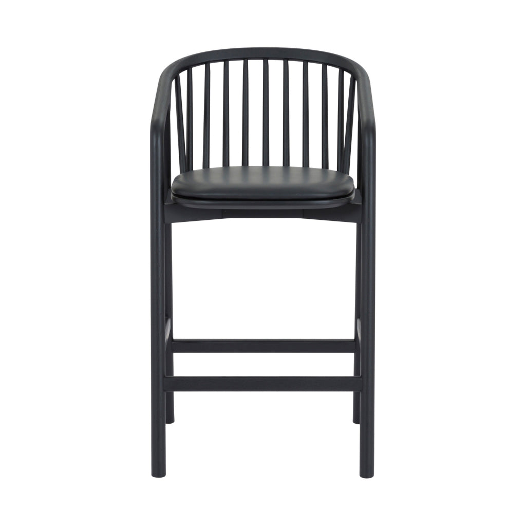 Rchy Barstool Chair Curved Spindle Back Black Faux Leather Oak Wood By Casagear Home BM320489