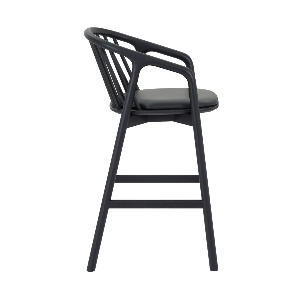 Rchy Barstool Chair Curved Spindle Back Black Faux Leather Oak Wood By Casagear Home BM320489