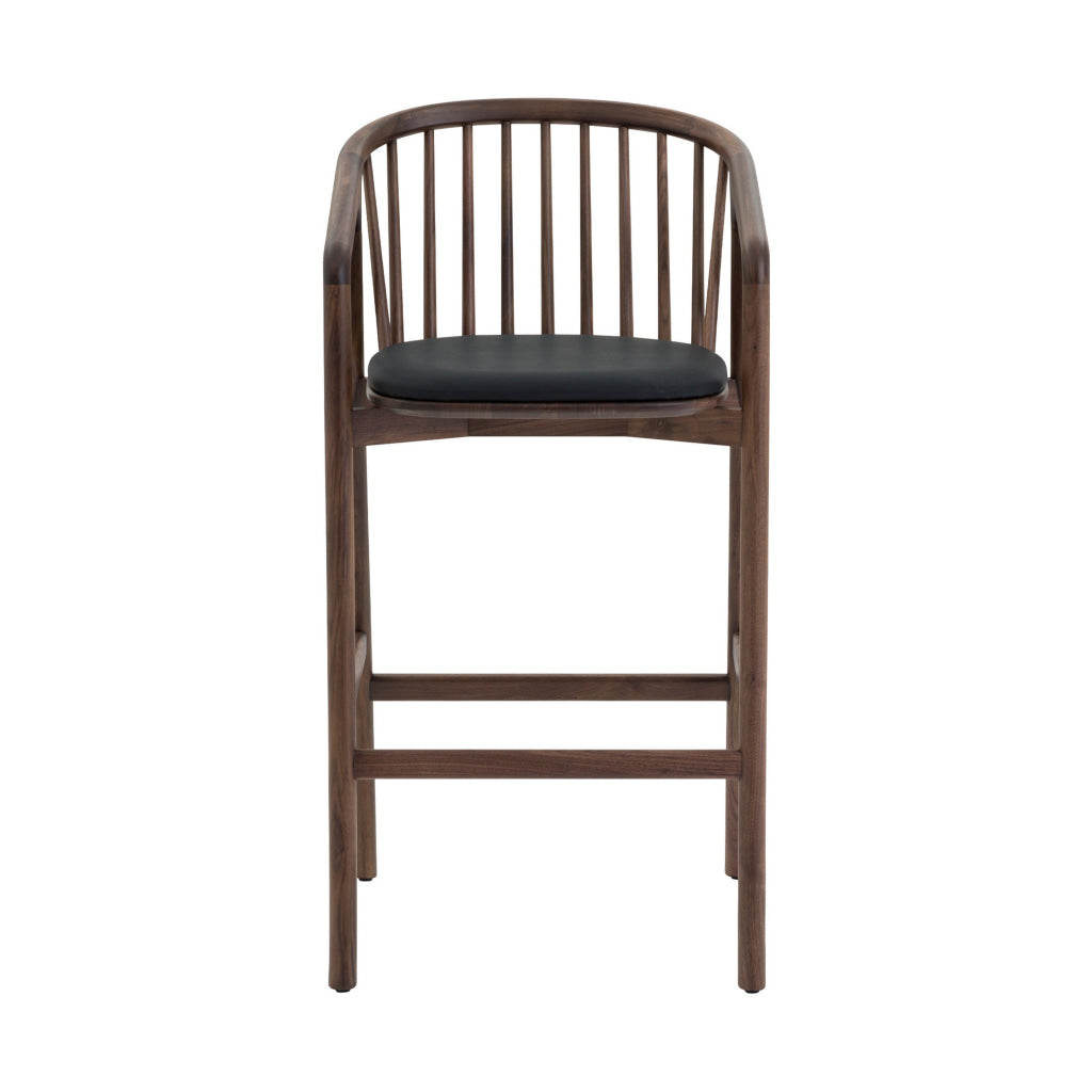 Rchy Barstool Chair Curved Spindle Back Black Faux Leather Brown Wood By Casagear Home BM320490