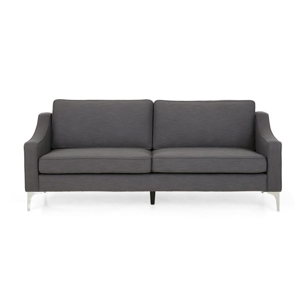 Sofa Removable Back Cushions Gray Fabric Upholstery Chrome Legs 85 Inch By Casagear Home BM320494