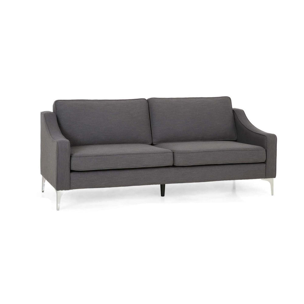 Sofa, Removable Back Cushions, Gray Fabric Upholstery, Chrome Legs, 85 Inch By Casagear Home