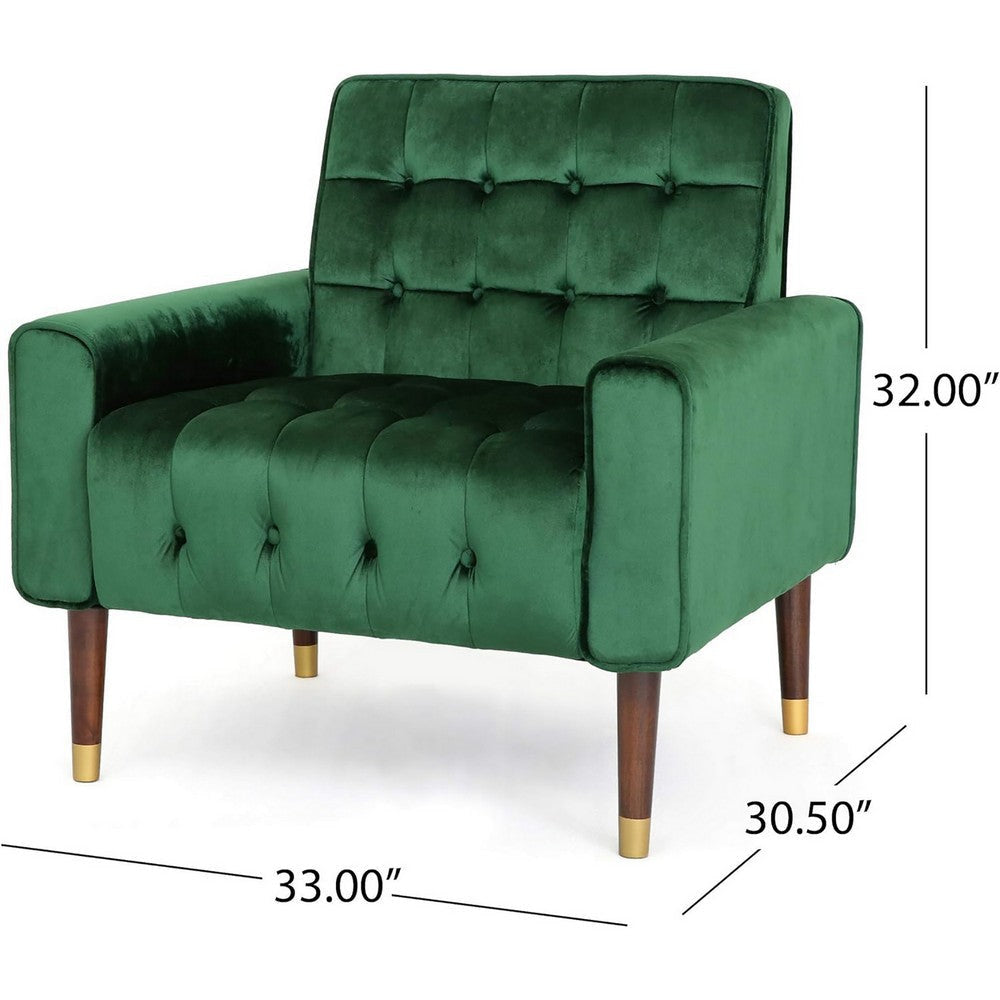 Covia Accent Club Chair Waffle Stitch Emerald Velvet Gold Tip Legs By Casagear Home BM320495