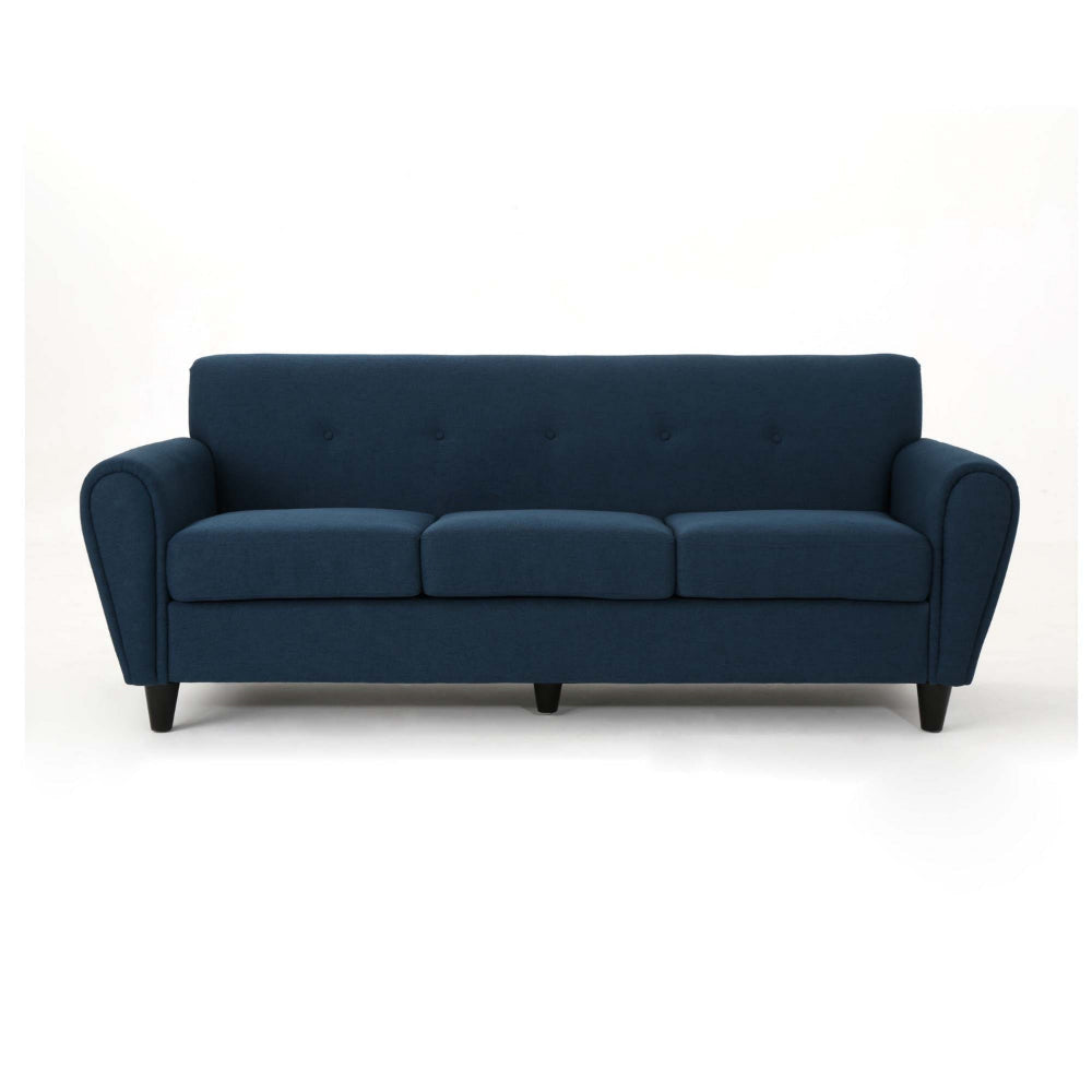 Tiya Sofa Tufted Back Boxed Seats Navy Blue Fabric Upholstery 79 Inch By Casagear Home BM320497