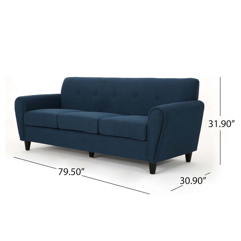 Tiya Sofa Tufted Back Boxed Seats Navy Blue Fabric Upholstery 79 Inch By Casagear Home BM320497