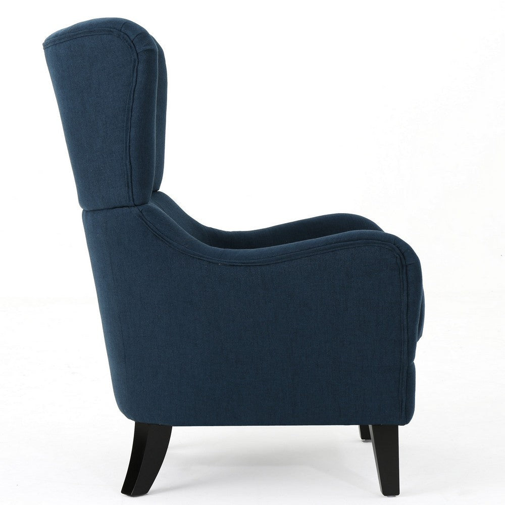 Dane Accent Club Chair Navy Blue Fabric Wingback Box Seat Scoop Arms By Casagear Home BM320499