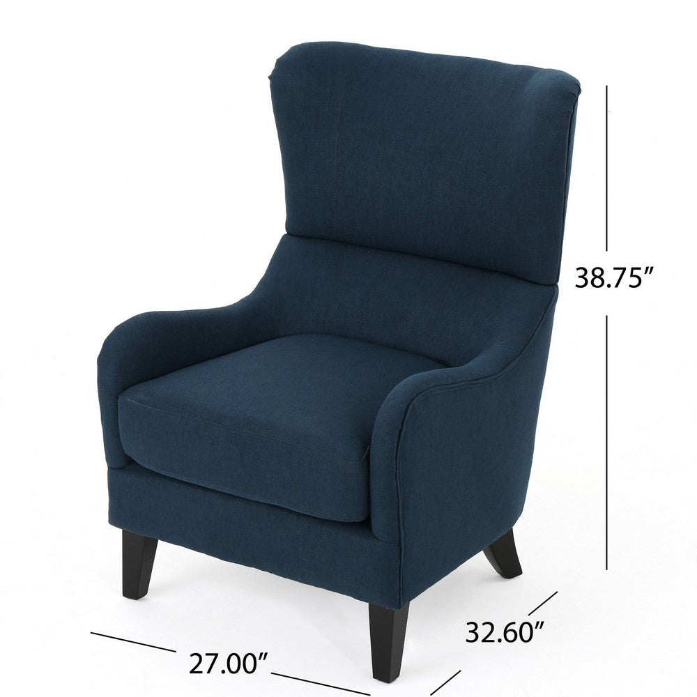 Dane Accent Club Chair Navy Blue Fabric Wingback Box Seat Scoop Arms By Casagear Home BM320499