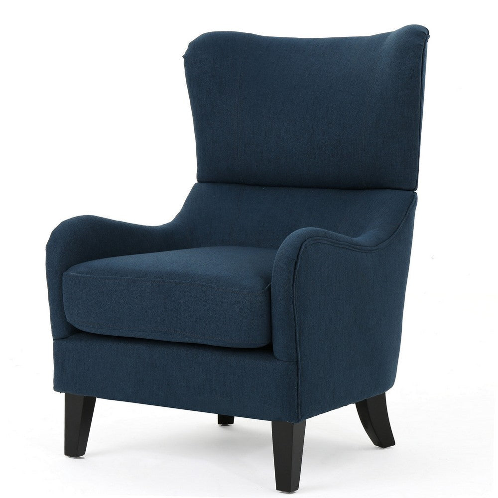 Dane Accent Club Chair, Navy Blue Fabric, Wingback, Box Seat, Scoop Arms By Casagear Home