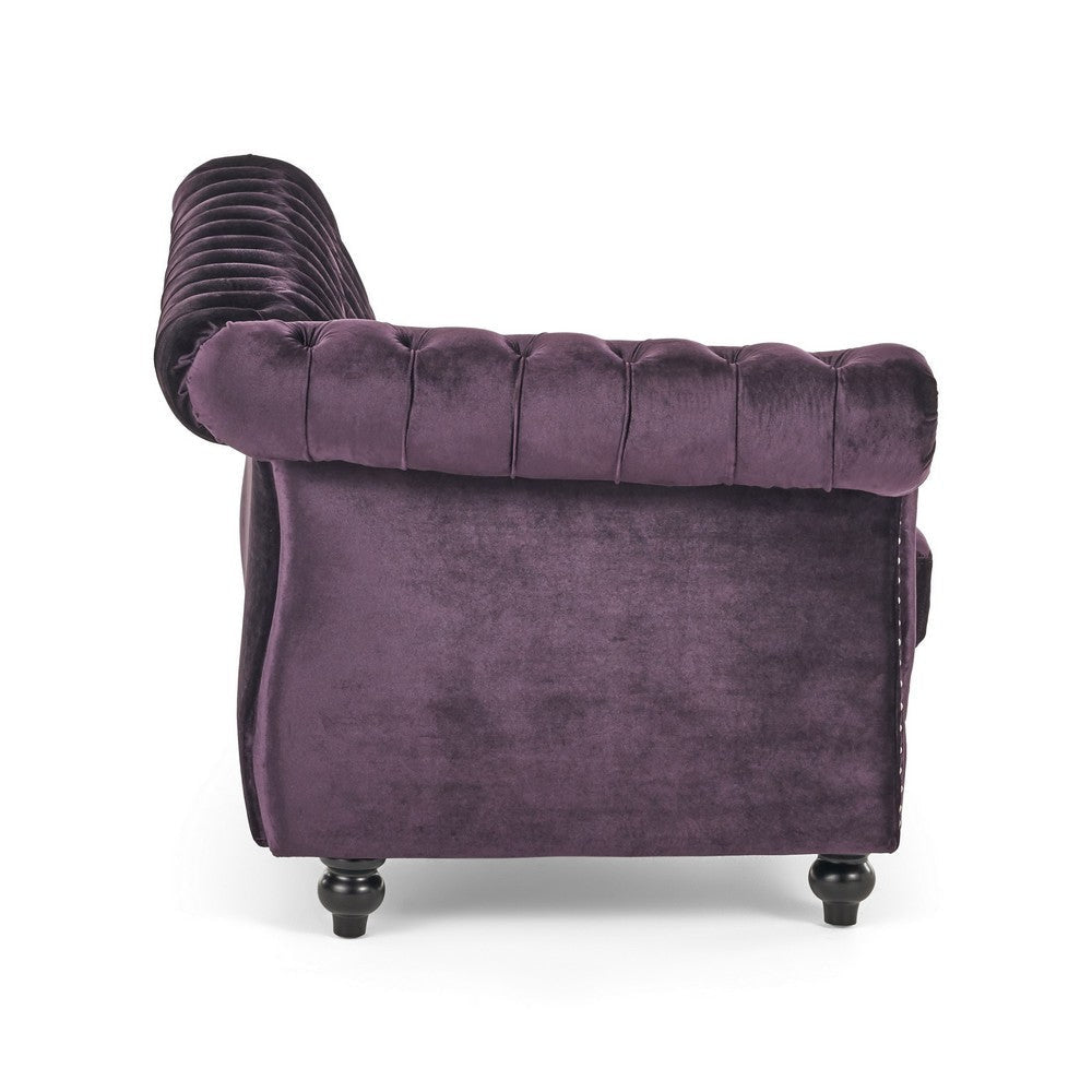 Corner Accent Club Chair Button Tufted Rolled Back Dark Purple Velvet By Casagear Home BM320501