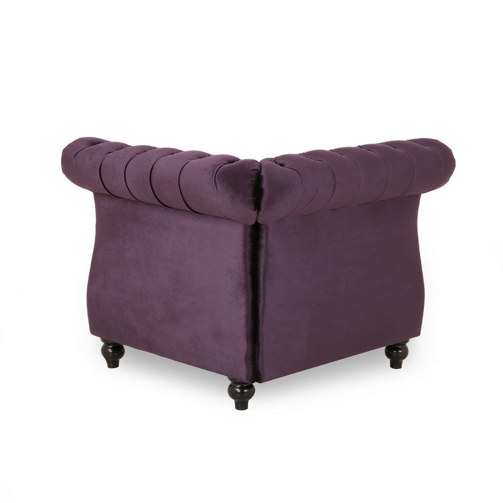 Corner Accent Club Chair Button Tufted Rolled Back Dark Purple Velvet By Casagear Home BM320501