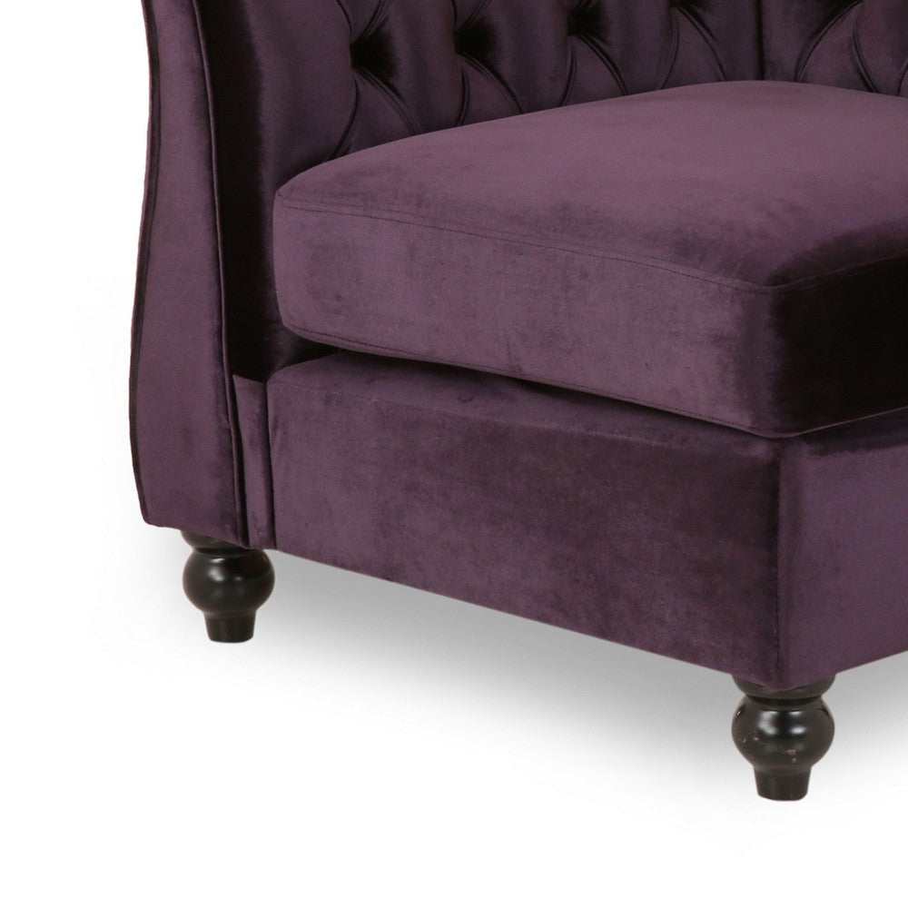 Corner Accent Club Chair Button Tufted Rolled Back Dark Purple Velvet By Casagear Home BM320501