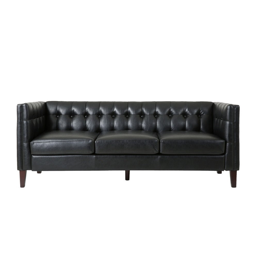 Ember Sofa 76 Inch Chesterfield Tufted Soft Black Faux Leather Upholstery By Casagear Home BM320502