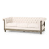 Ober Sofa, Rivets Chesterfield Button Tufted Beige, 86 Inch, Natural Brown By Casagear Home