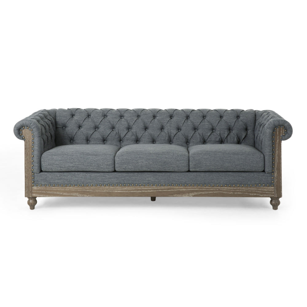 Ober Sofa Rivets Chesterfield Button Tufted Gray 86 Inch Natural Brown By Casagear Home BM320504