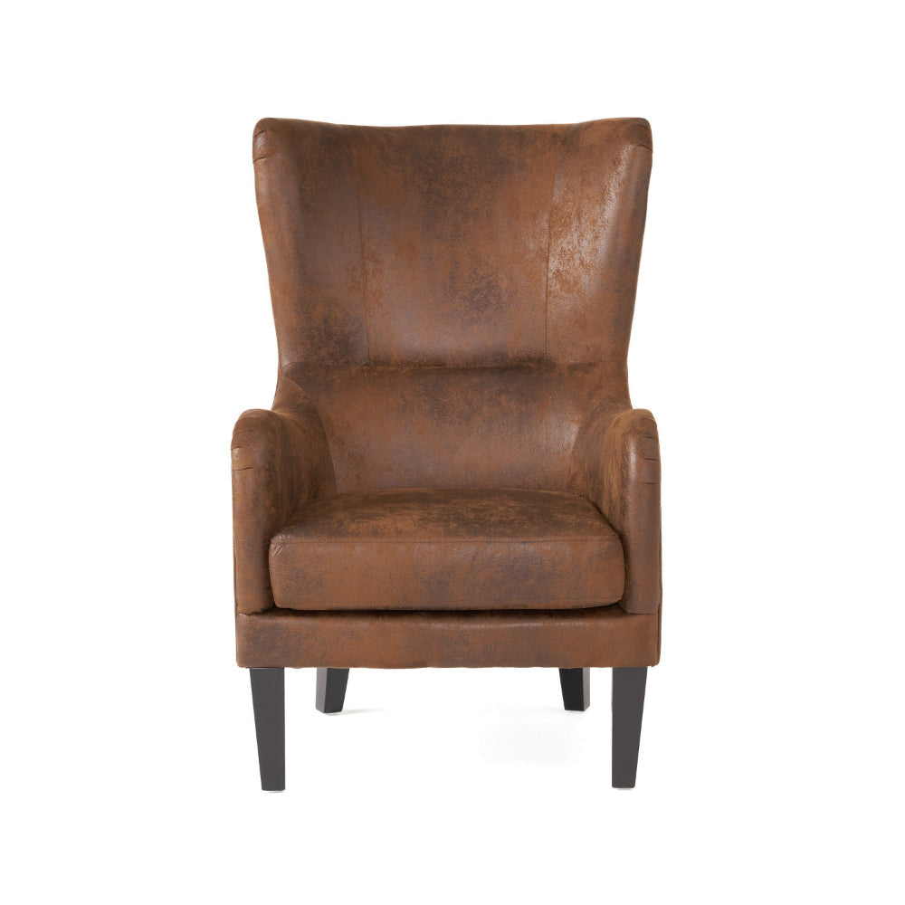 Modern Wingback Accent Chair Nailhead Brown Leather Look Microfiber By Casagear Home BM320510