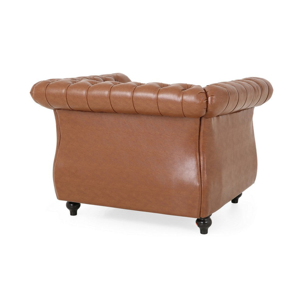 Accent Club Chair Nailhead Chesterfield Tufted in Caramel Faux Leather By Casagear Home BM320515