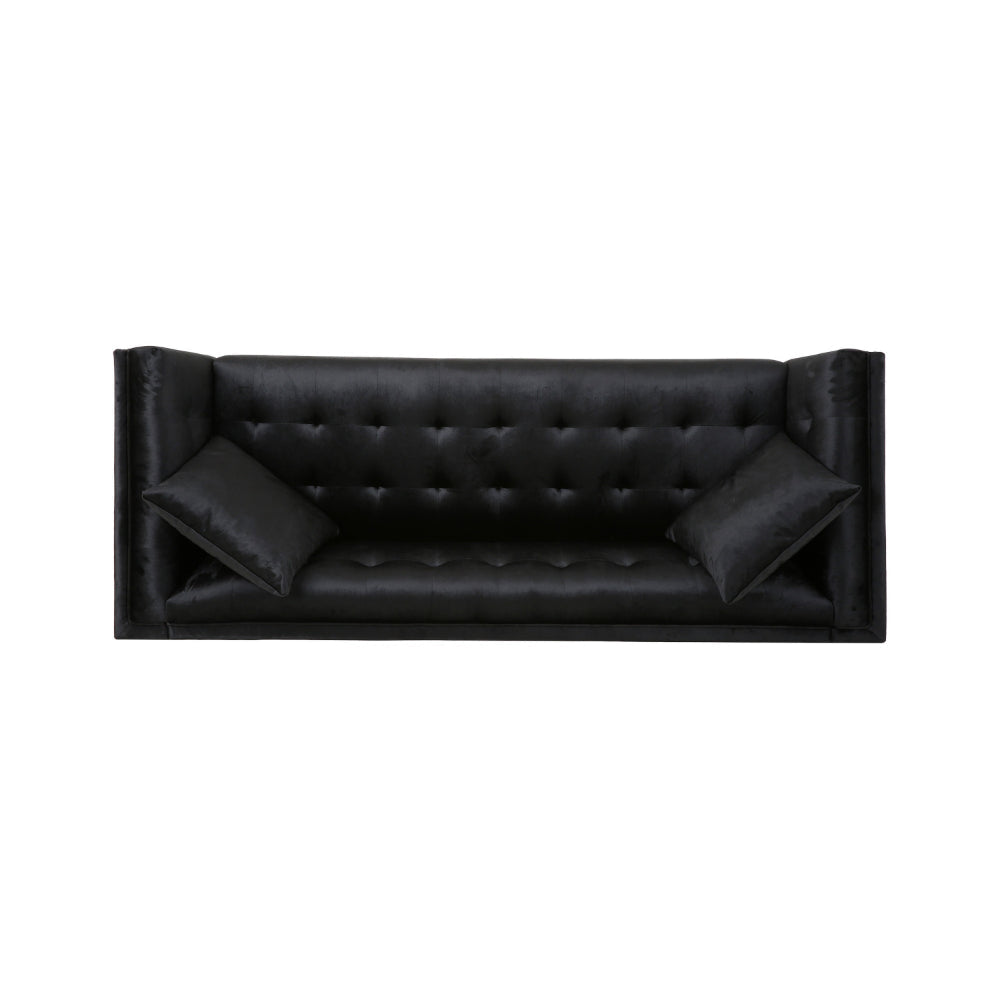 Sofy Sofa 87 Inch Modern Chesterfield Sleek Black Velvet with 2 Pillows By Casagear Home BM320518