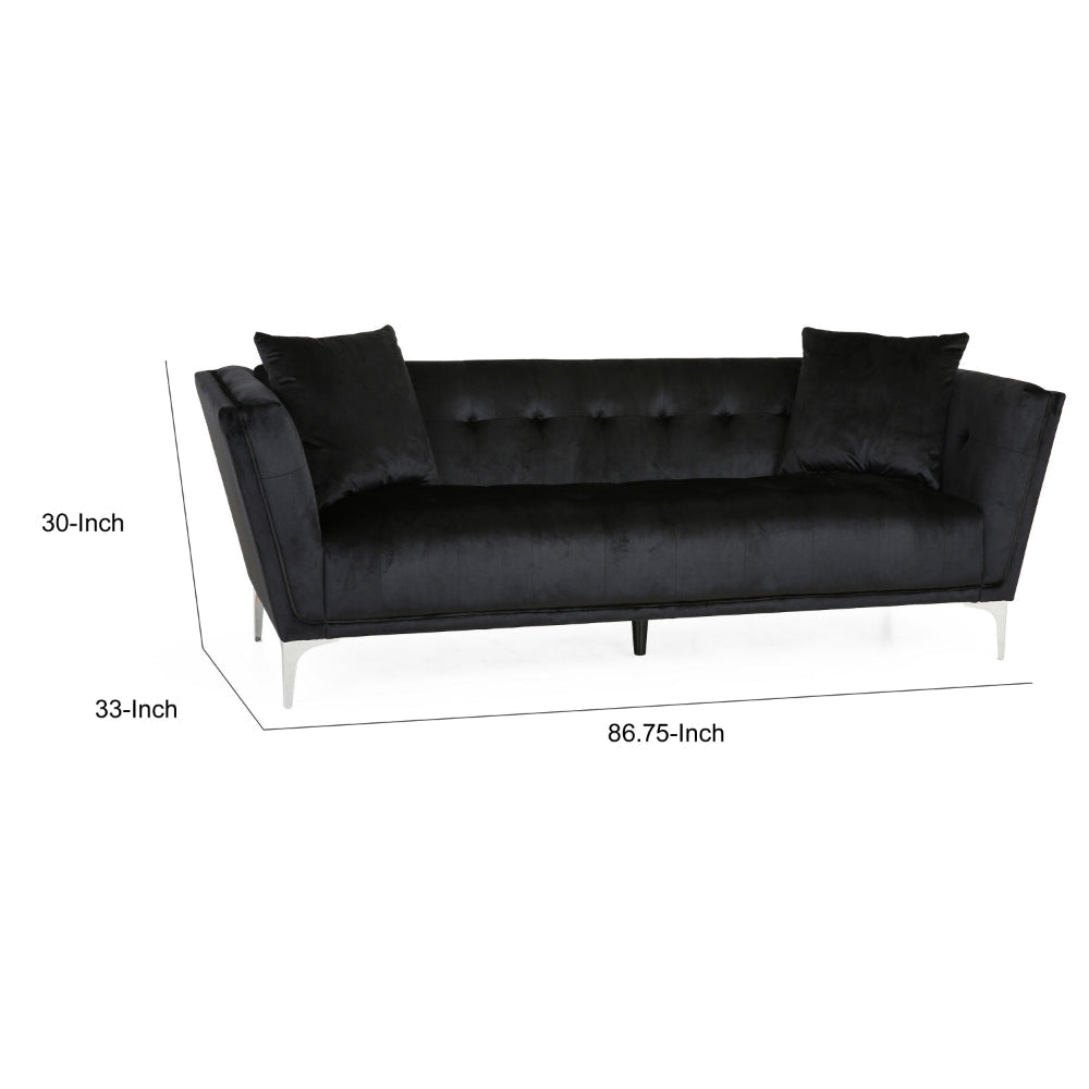 Sofy Sofa 87 Inch Modern Chesterfield Sleek Black Velvet with 2 Pillows By Casagear Home BM320518