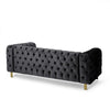 Nua Sofa Chesterfield Tufted Black Velvet 84 Inch Modern Gold Legs By Casagear Home BM320519