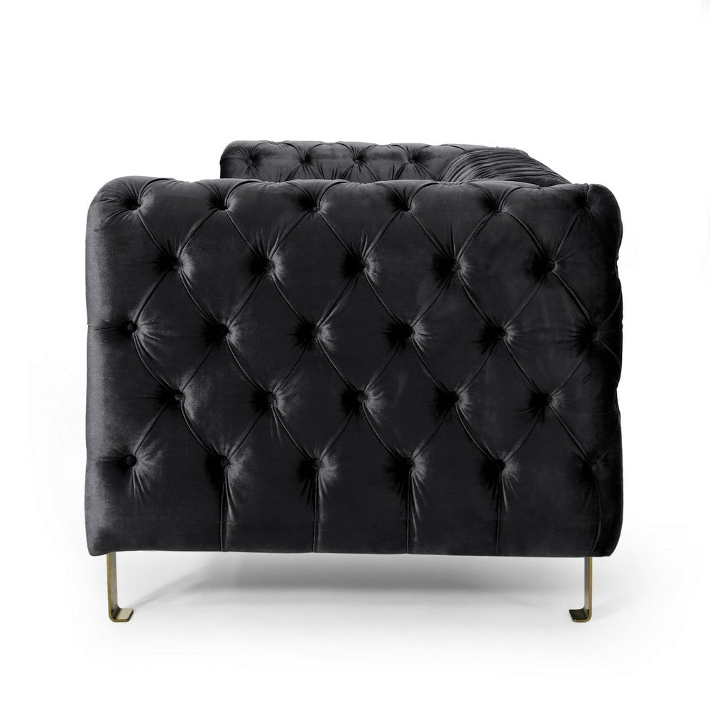 Nua Sofa Chesterfield Tufted Black Velvet 84 Inch Modern Gold Legs By Casagear Home BM320519