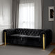 Nua Sofa, Chesterfield Tufted Black Velvet, 84 Inch, Modern Gold Legs By Casagear Home
