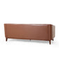 Vella Sofa Pull Point Back 81 Inch Tufted Light Brown Faux Leather By Casagear Home BM320522