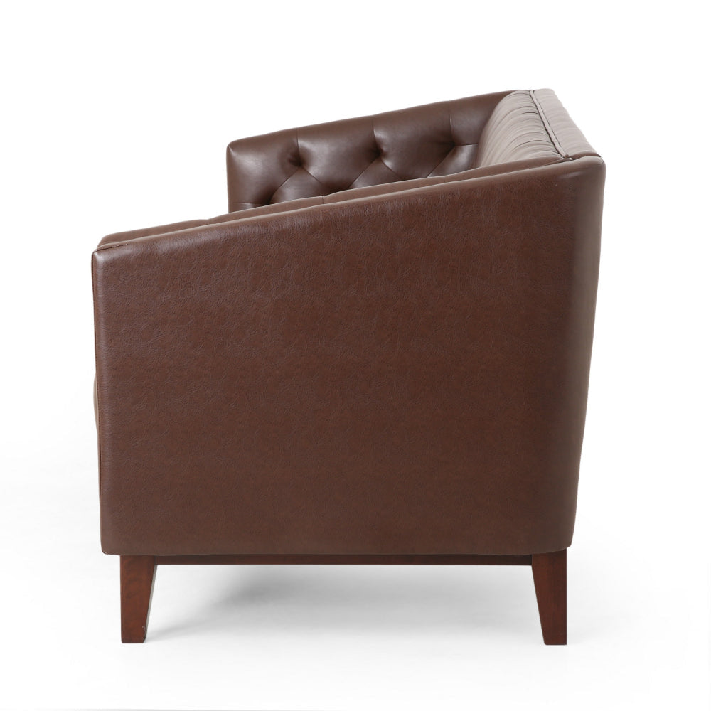 Vella Sofa Pull Point Back 81 Inch Tufted Dark Brown Faux Leather By Casagear Home BM320523