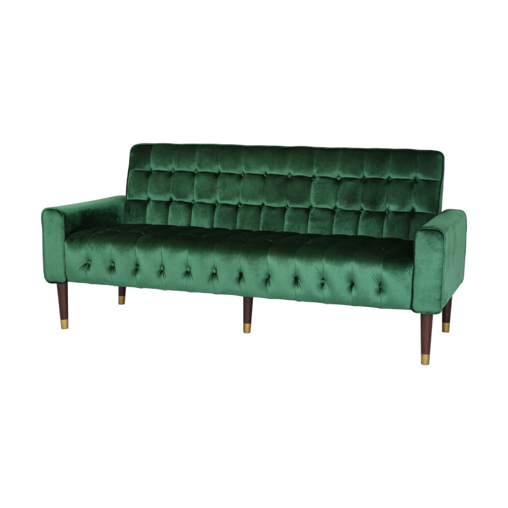 Covia Sofa, Straight Tufted Green Velvet Upholstery, 70 Inch, Gold Tip Legs By Casagear Home