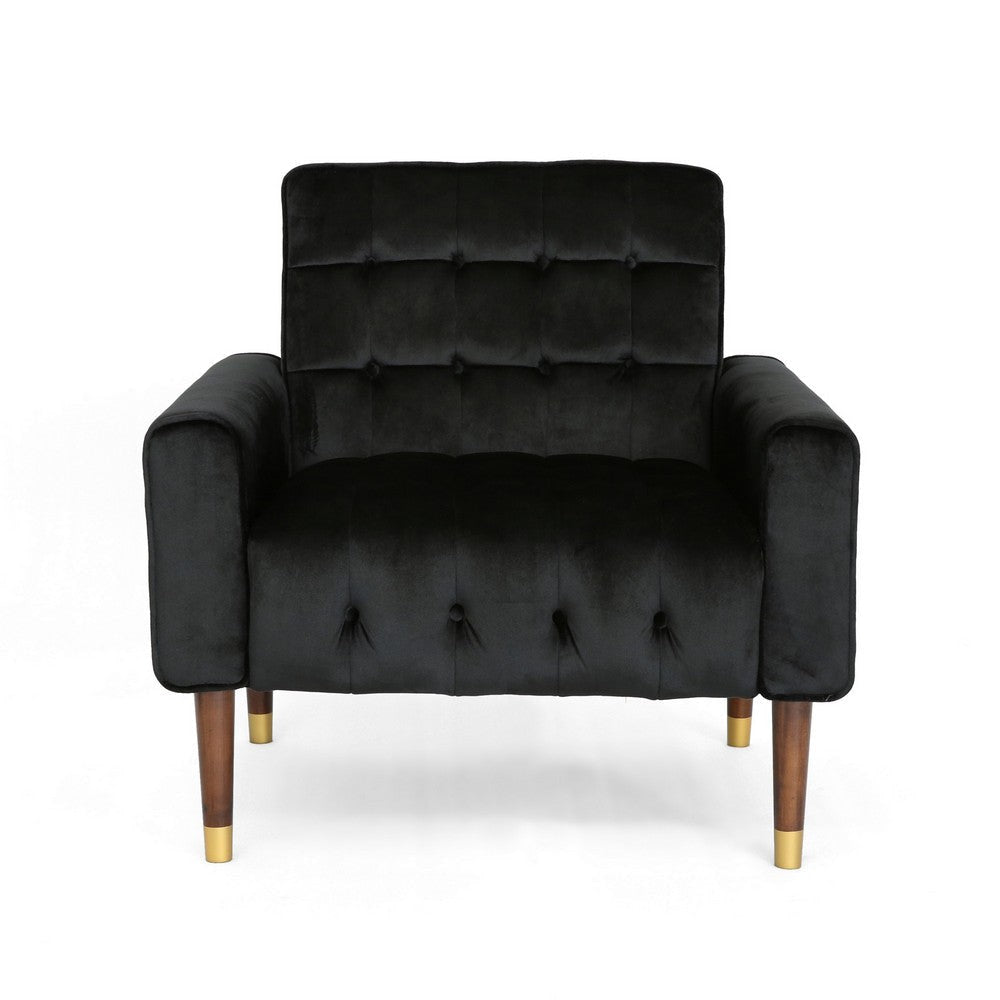 Covia Accent Club Chair with Waffle Stitch Black Velvet Gold Tip Legs By Casagear Home BM320526