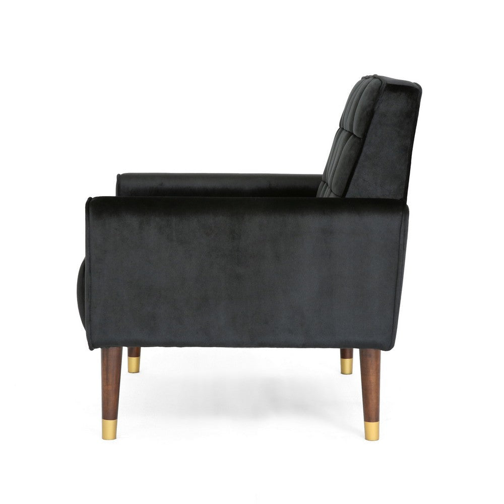 Covia Accent Club Chair with Waffle Stitch Black Velvet Gold Tip Legs By Casagear Home BM320526