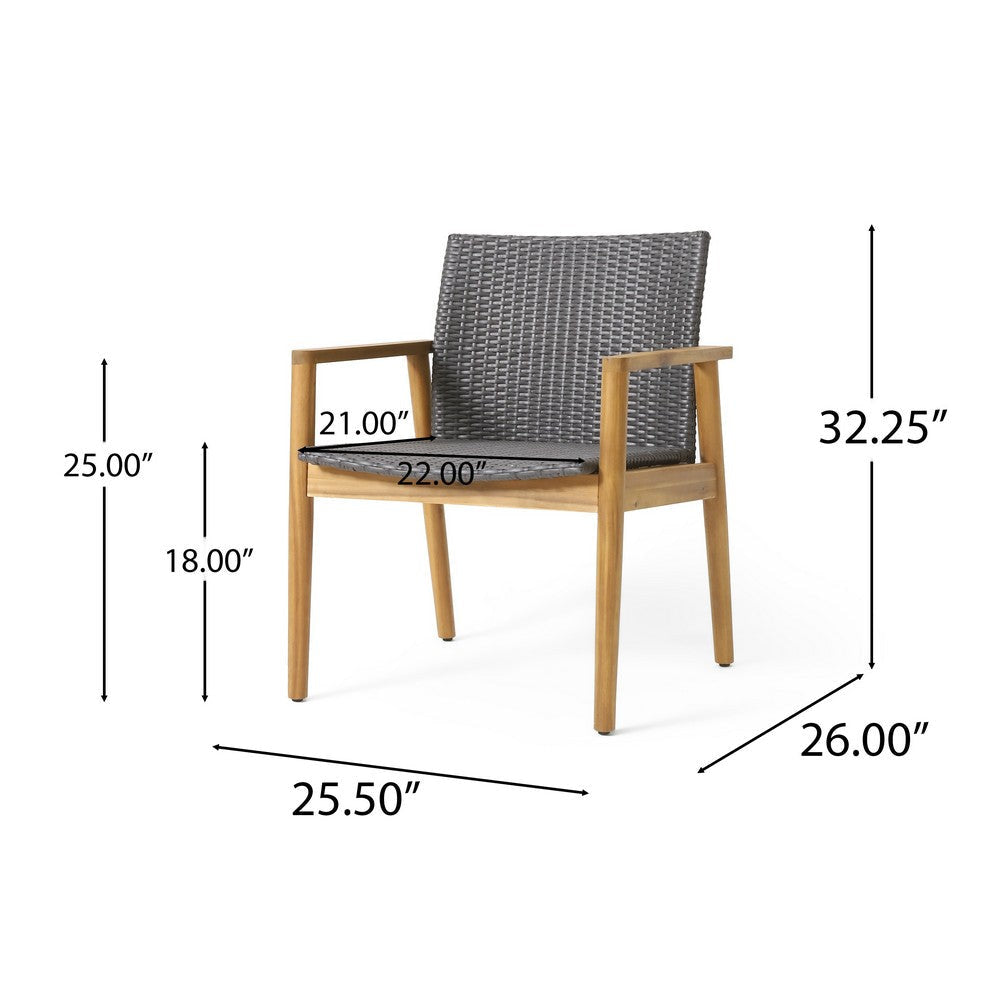 Outdoor Accent Club Chair Set of 2 Gray Wicker Natural Brown Acacia Wood By Casagear Home BM320527