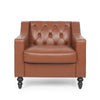 Accent Club Chair Button Tufted Diamond Stitch Light Brown Faux Leather By Casagear Home BM320528