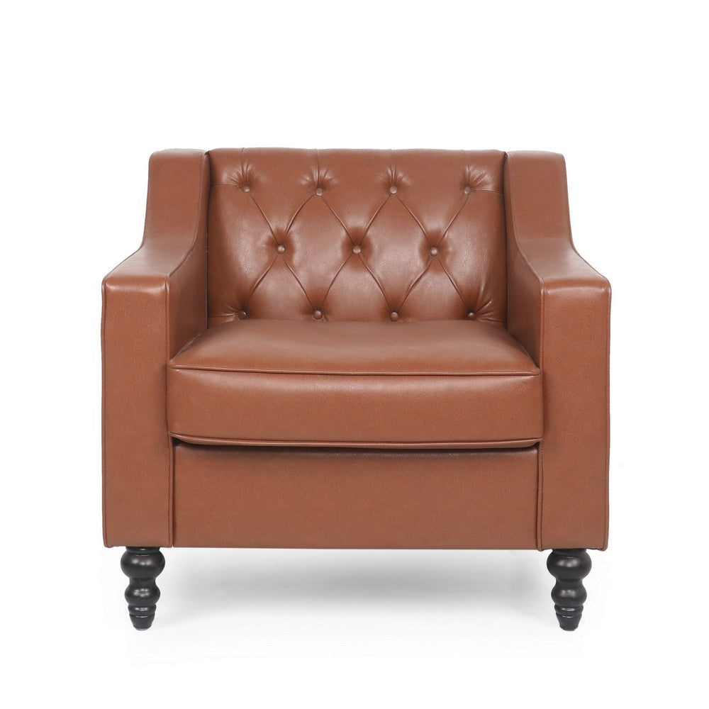 Accent Club Chair Button Tufted Diamond Stitch Light Brown Faux Leather By Casagear Home BM320528