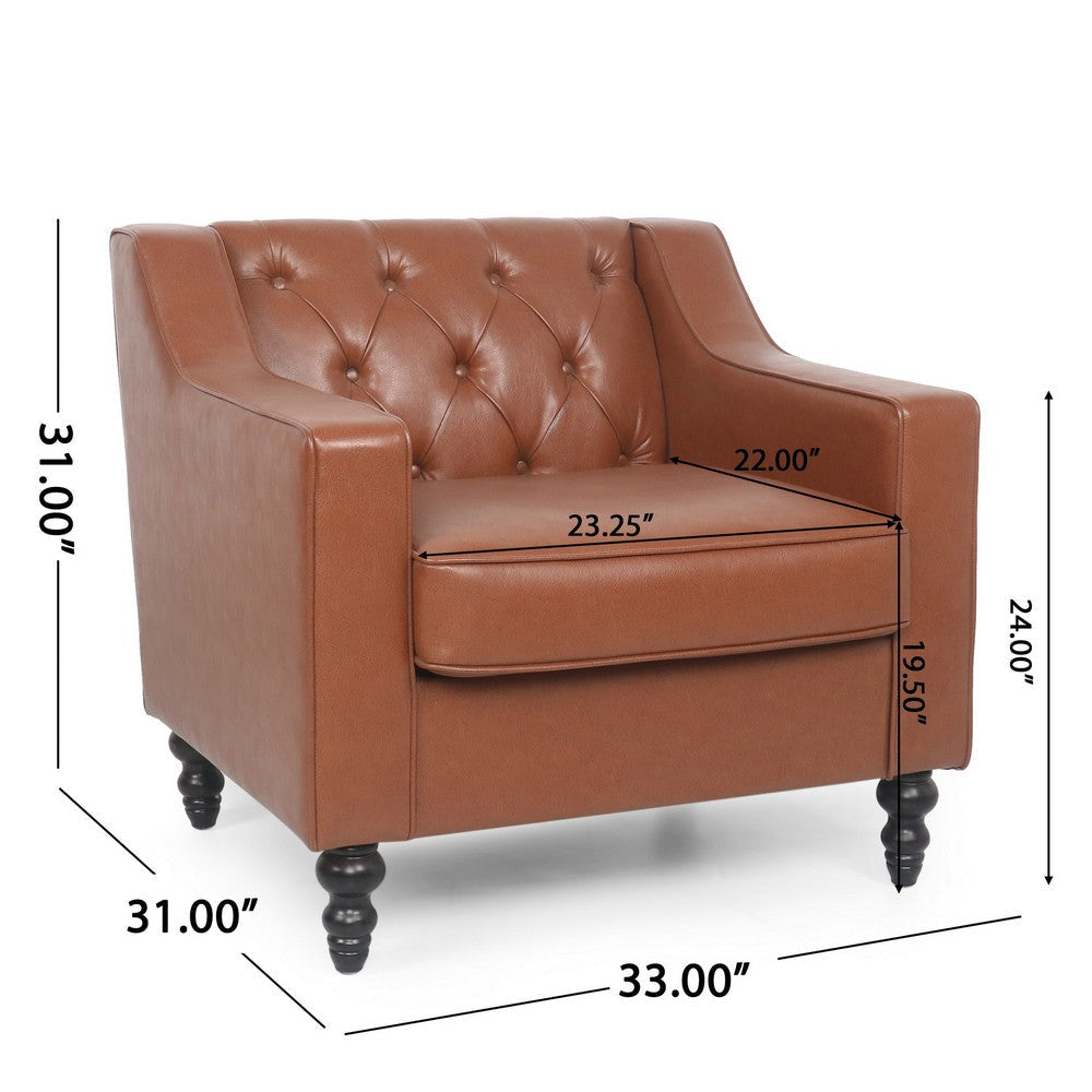 Accent Club Chair Button Tufted Diamond Stitch Light Brown Faux Leather By Casagear Home BM320528