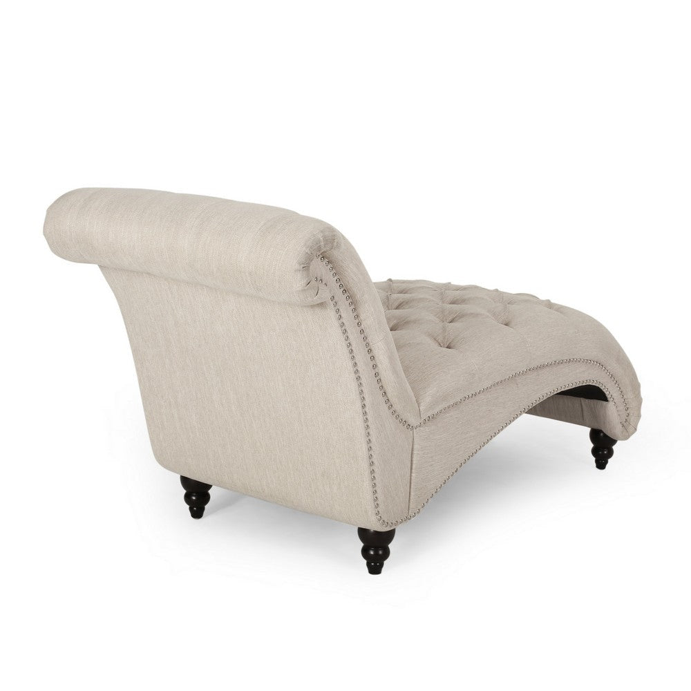 Curb Chaise Lounger 64 Inch Button Tufted Diamond Stitch Beige Fabric By Casagear Home BM320530