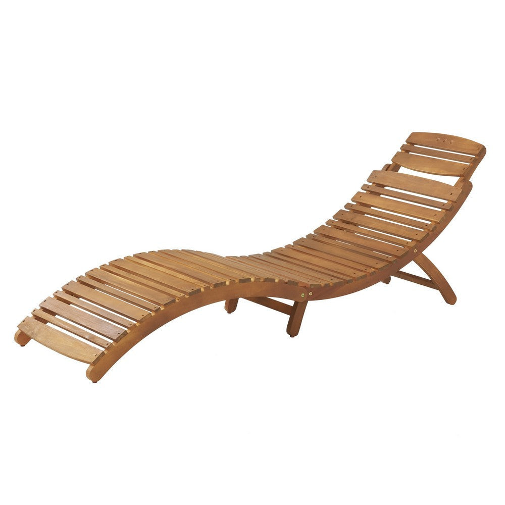 Hanie Foldable Chaise Lounger, Outdoor, Open Slatted in Brown Acacia Wood By Casagear Home