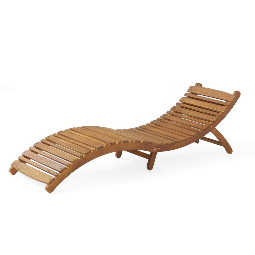 Hanie Foldable Chaise Lounger Outdoor Open Slatted in Brown Acacia Wood By Casagear Home BM320533