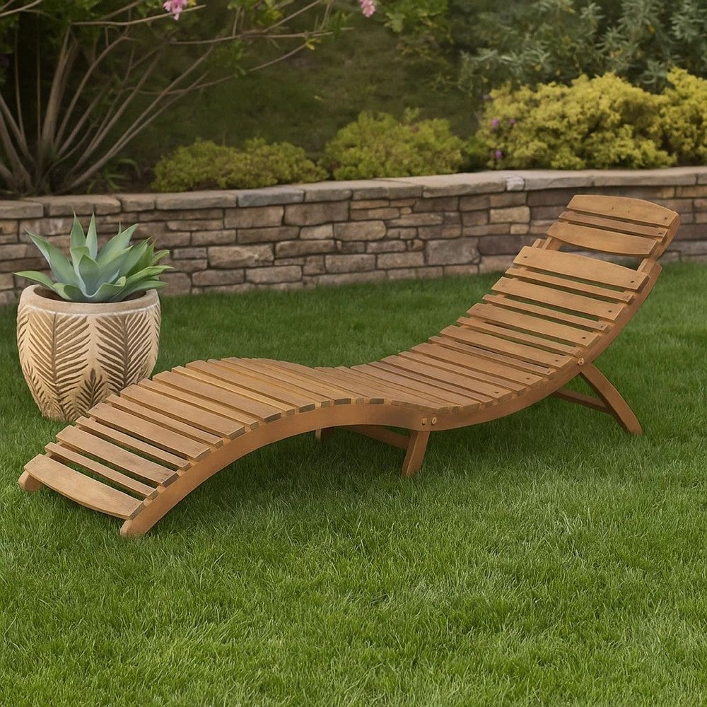 Hanie Foldable Chaise Lounger, Outdoor, Open Slatted in Brown Acacia Wood By Casagear Home