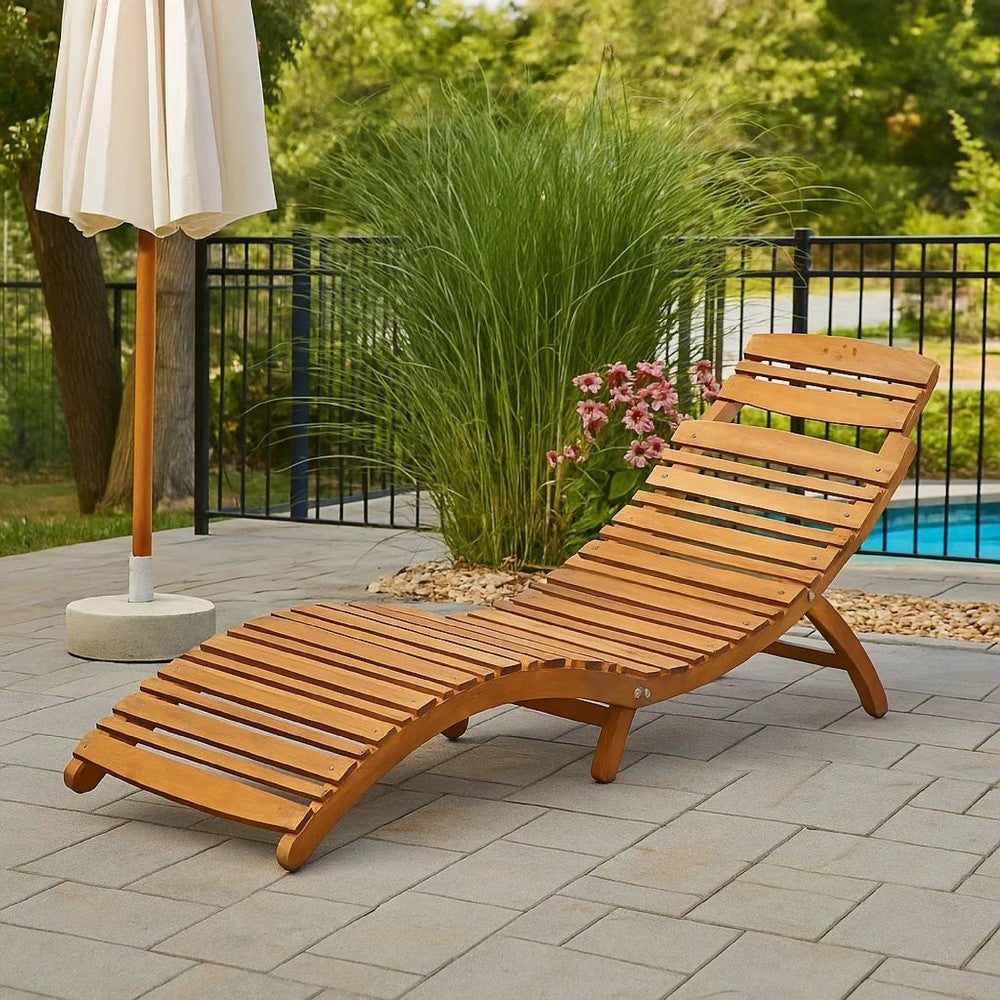 Hanie Foldable Chaise Lounger, Outdoor, Open Slatted in Brown Acacia Wood By Casagear Home