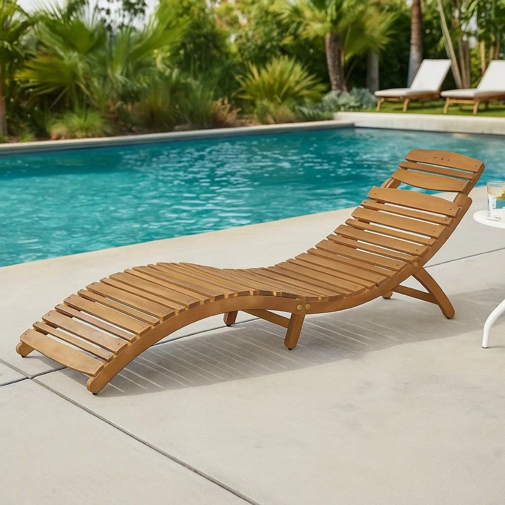 Hanie Foldable Chaise Lounger, Outdoor, Open Slatted in Brown Acacia Wood By Casagear Home