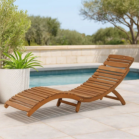 Hanie Foldable Chaise Lounger, Outdoor, Open Slatted in Brown Acacia Wood By Casagear Home