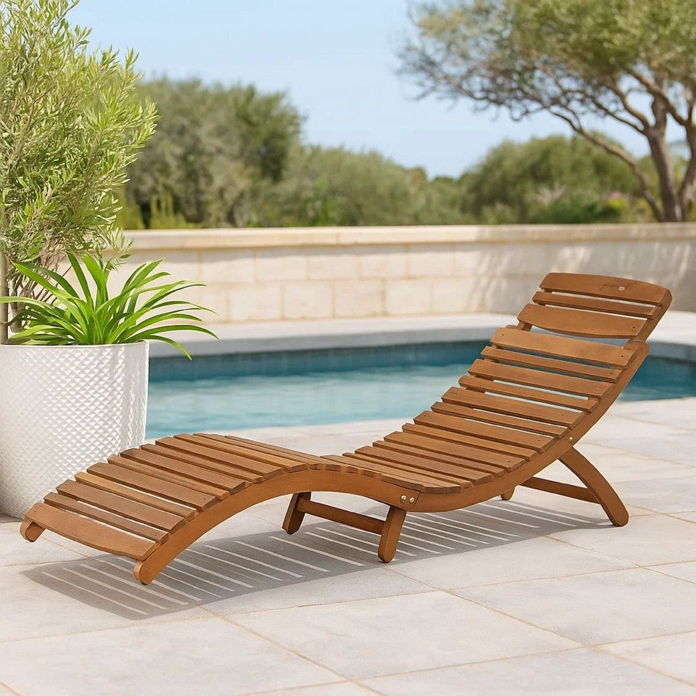 Hanie Foldable Chaise Lounger, Outdoor, Open Slatted in Brown Acacia Wood By Casagear Home