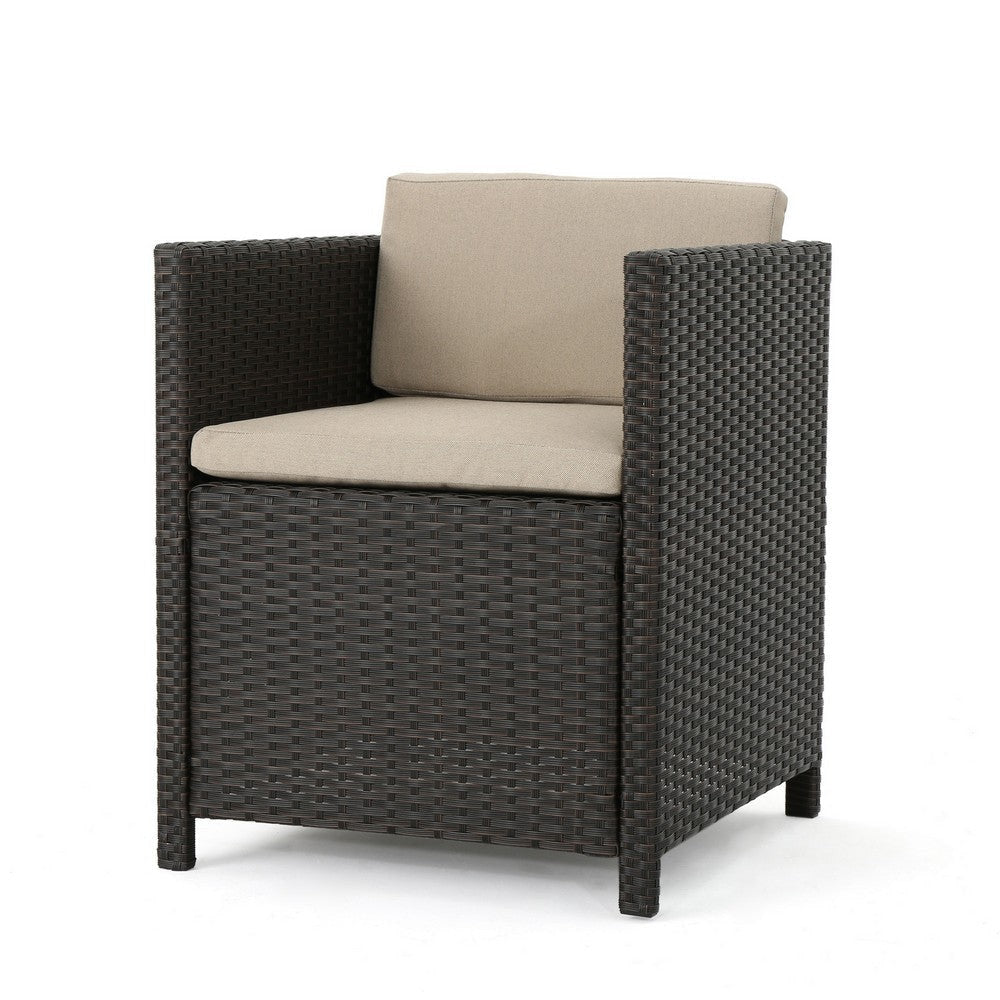 Perie Outdoor Dining Chair Set of 2, Modern Iron and Dark Brown Wicker By Casagear Home