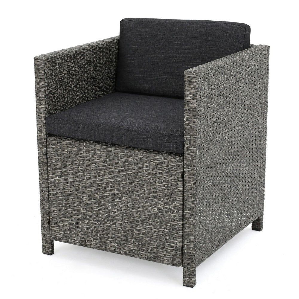 Perie Outdoor Dining Chair Set of 2, Modern Style Iron and Dark Gray Wicker By Casagear Home