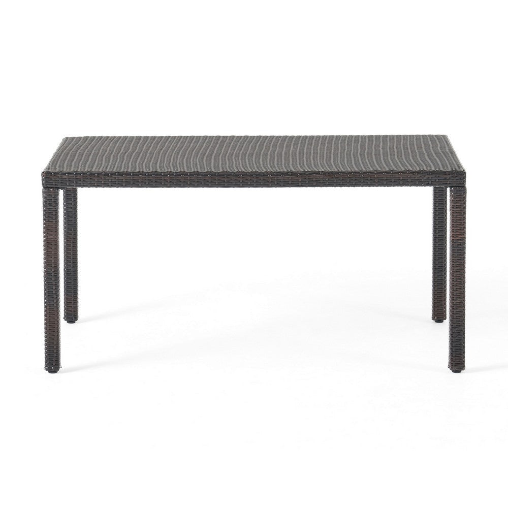 Roeh Outdoor Dining Table 59 Inch Rectangular Brown Rattan Wood Iron By Casagear Home BM320536