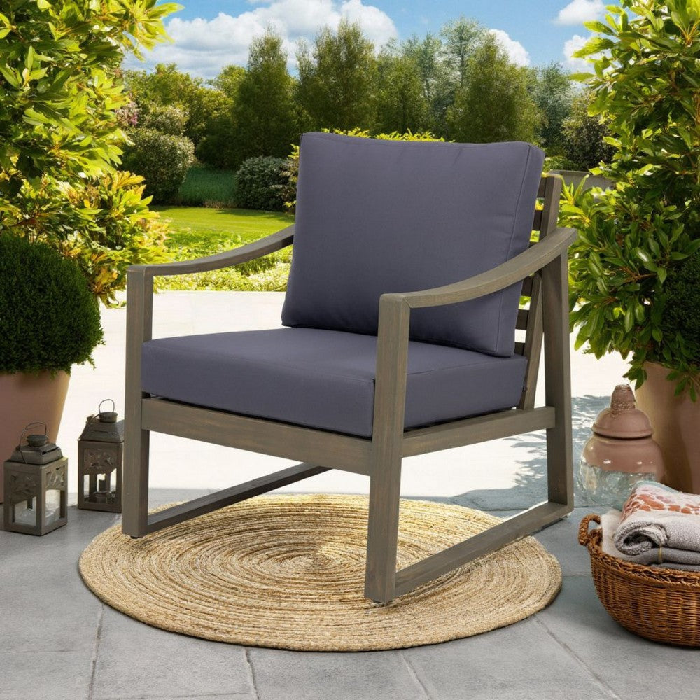 Outdoor Accent Chair Slat Panels Sloped Arms Dark Gray Acacia Wood By Casagear Home BM320537