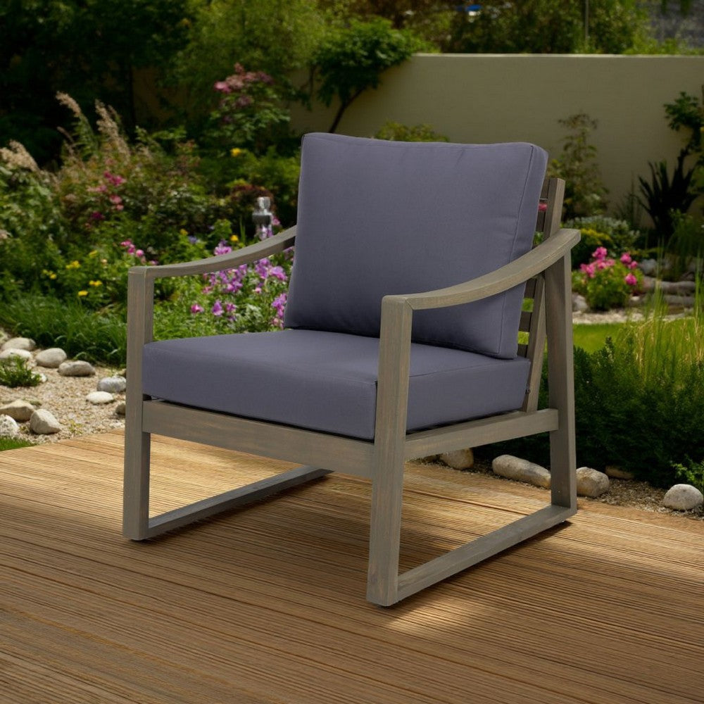 Outdoor Accent Chair, Slat Panels, Sloped Arms, Dark Gray Acacia Wood By Casagear Home