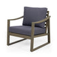 Outdoor Accent Chair, Slat Panels, Sloped Arms, Dark Gray Acacia Wood By Casagear Home